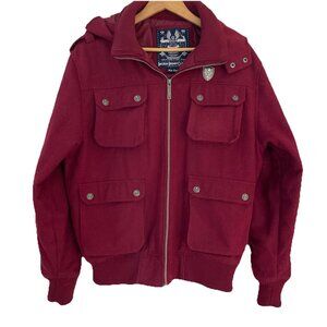 VTG Y2K Brooklyn Basement Mens Wool Blend Bomber Jacket Size L Burgundy Gorpcore